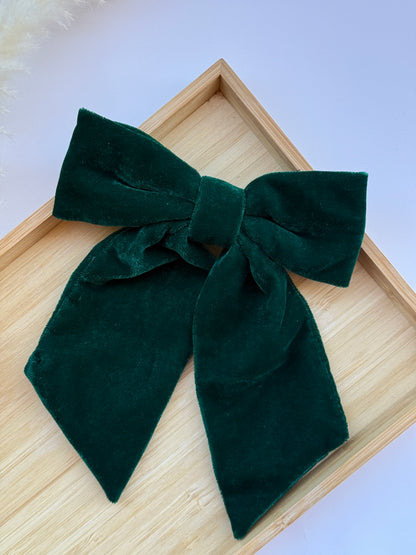 Emerald Holiday Velvet Hair Bow Clip