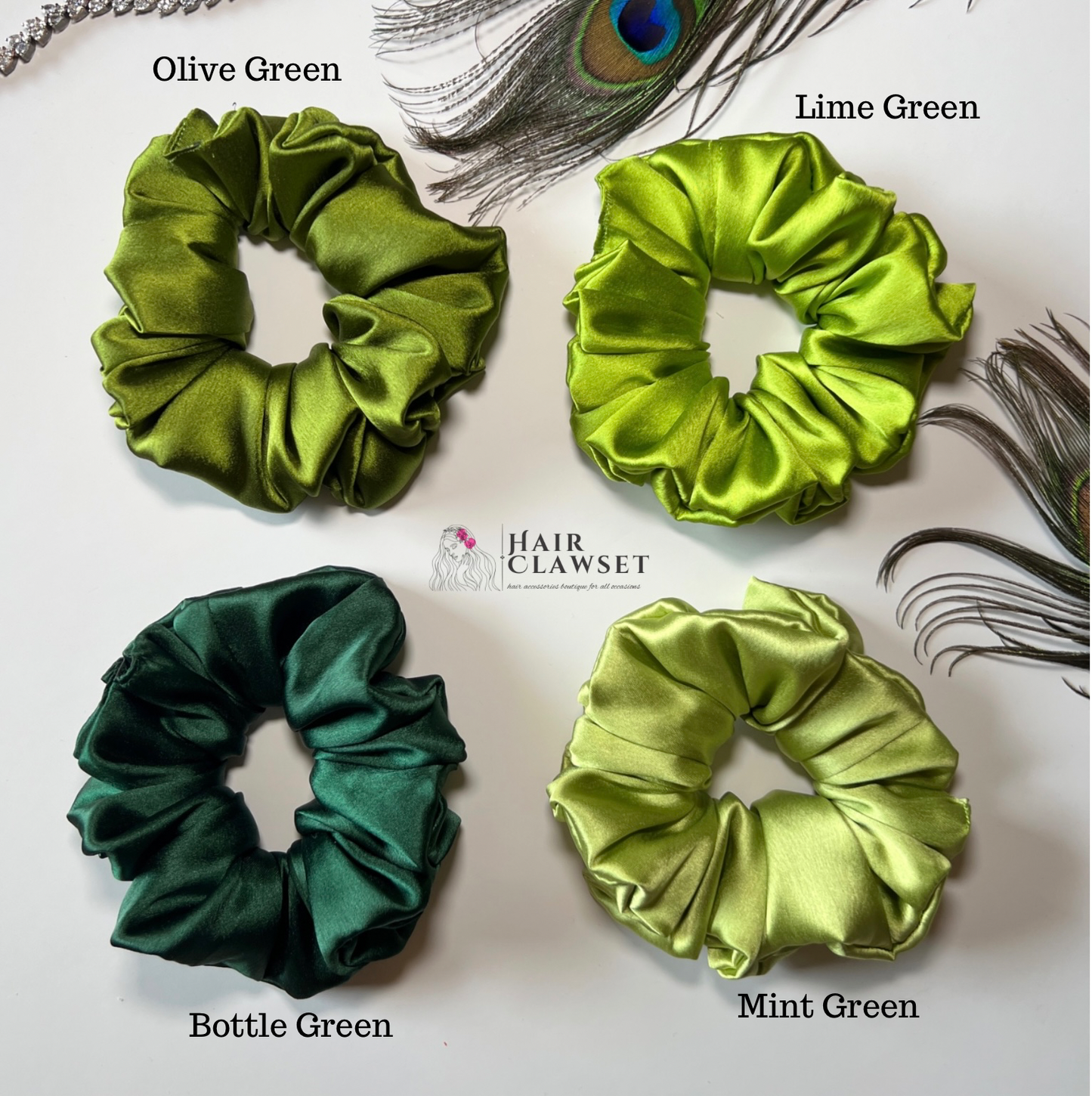 Green Large Satin Scrunchie - Mix and Match 4 for $25