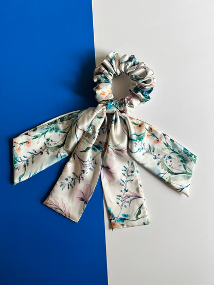 Ocean Bloom Dual Tail Scrunchie in Satin