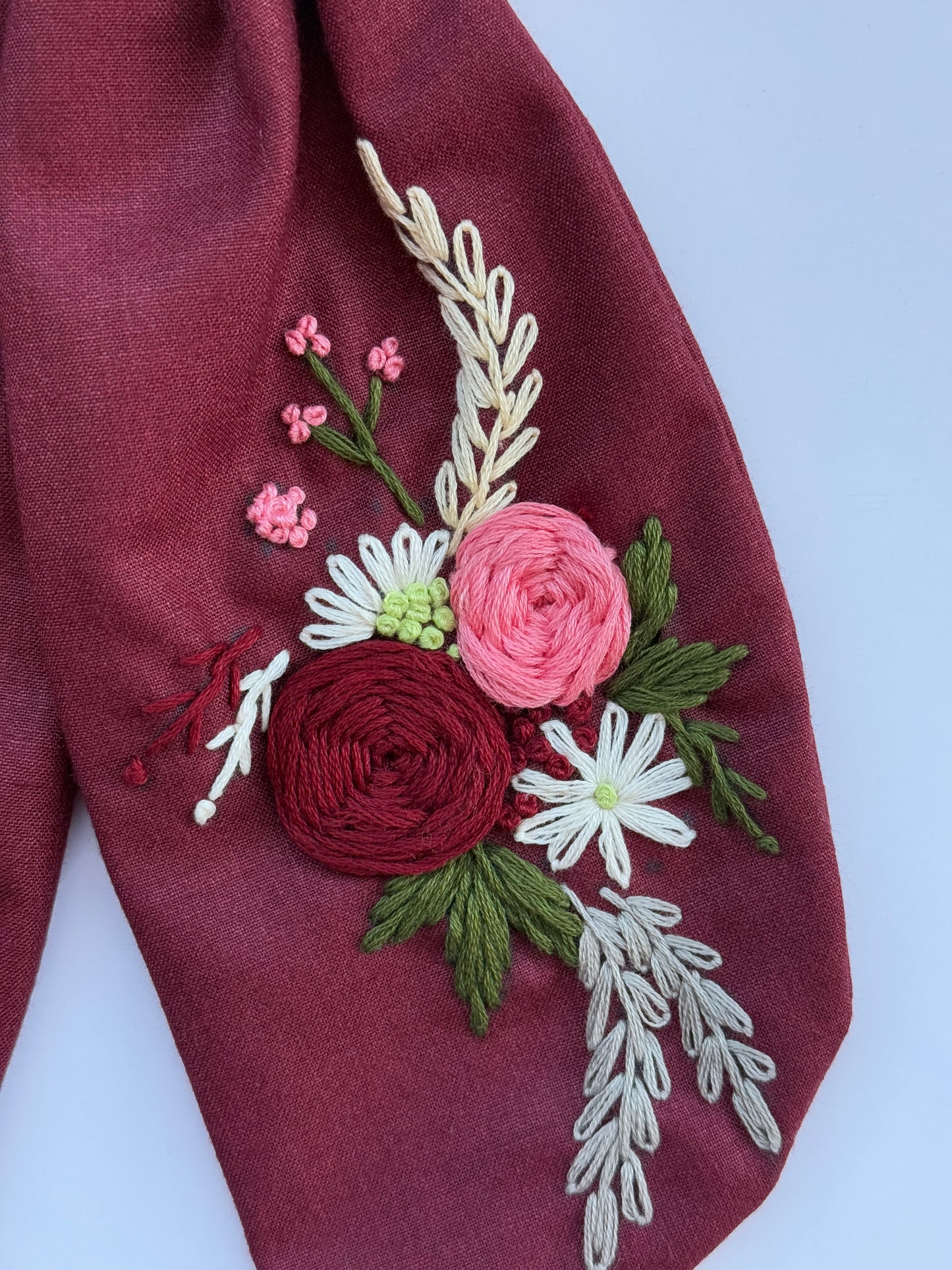 Deep Red - Hand Embroidered Hair Bow