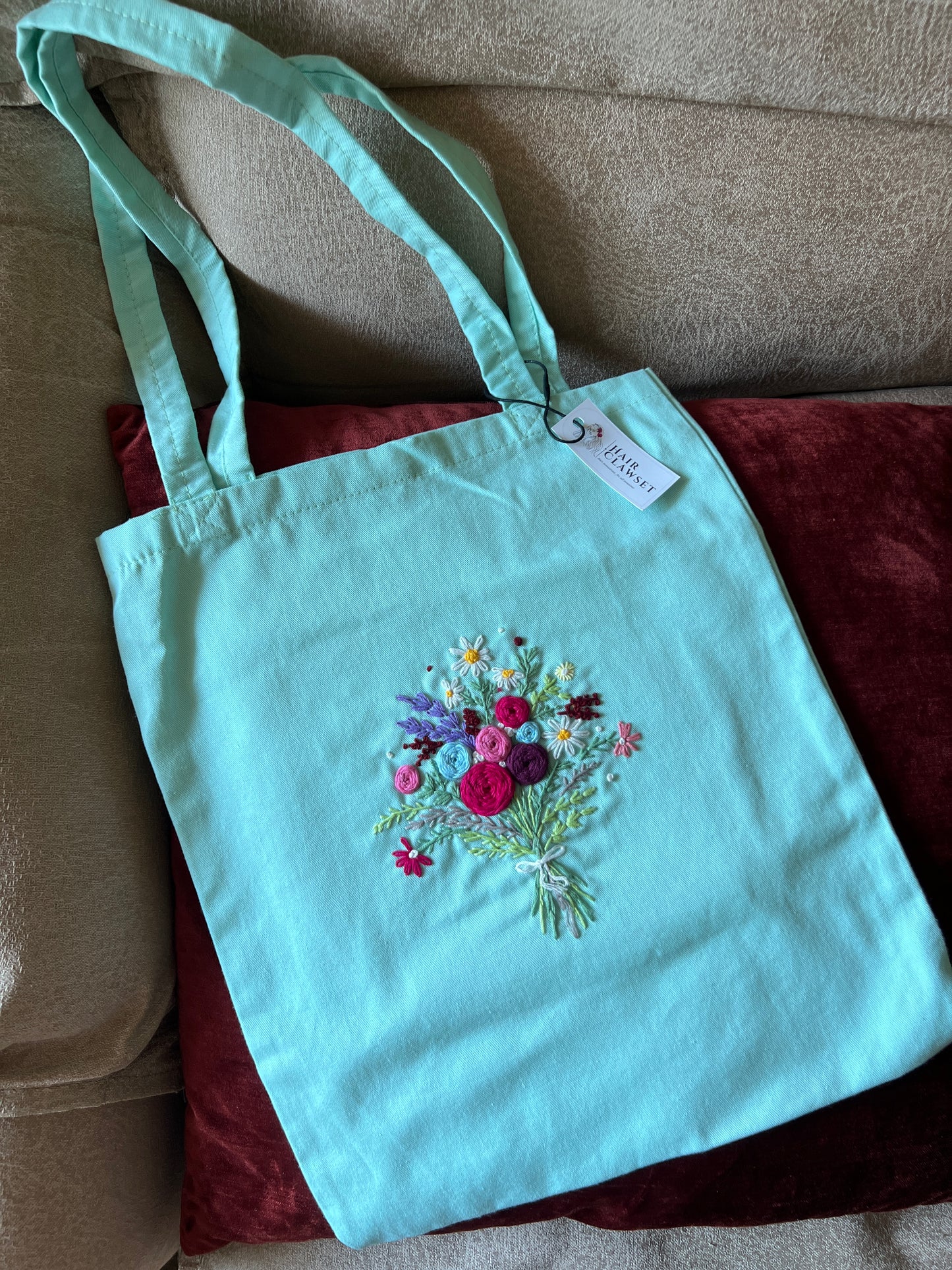 Cyan Hand Embroidered Bag