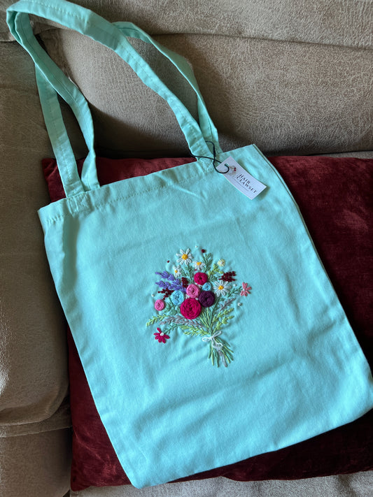 Cyan Hand Embroidered Bag