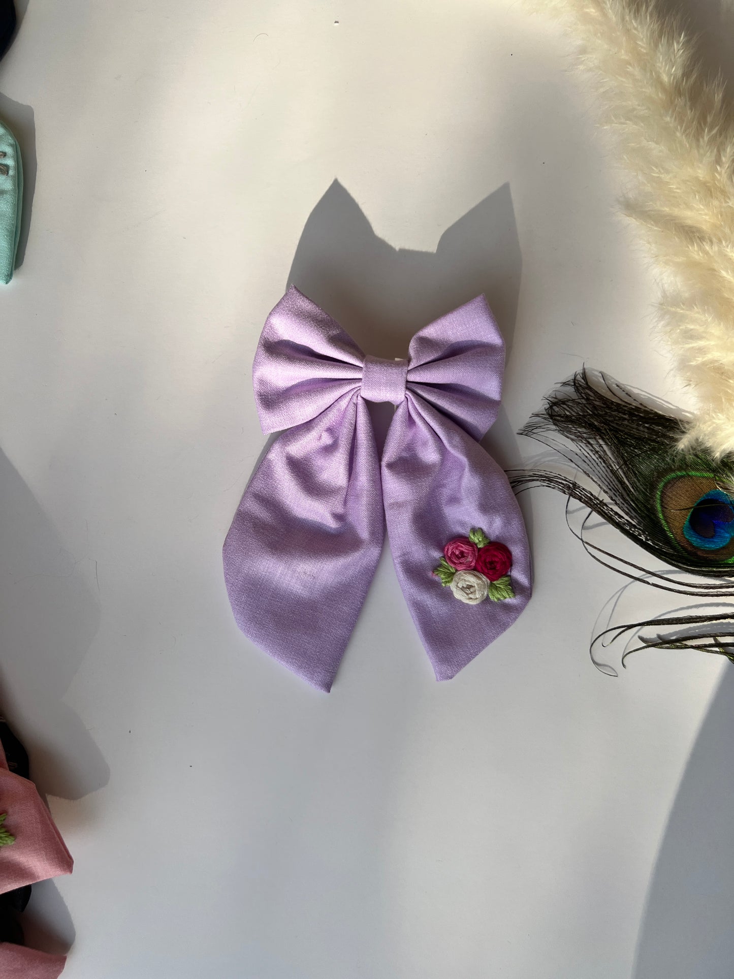 Lavender - Hand Embroidered Hair Bow