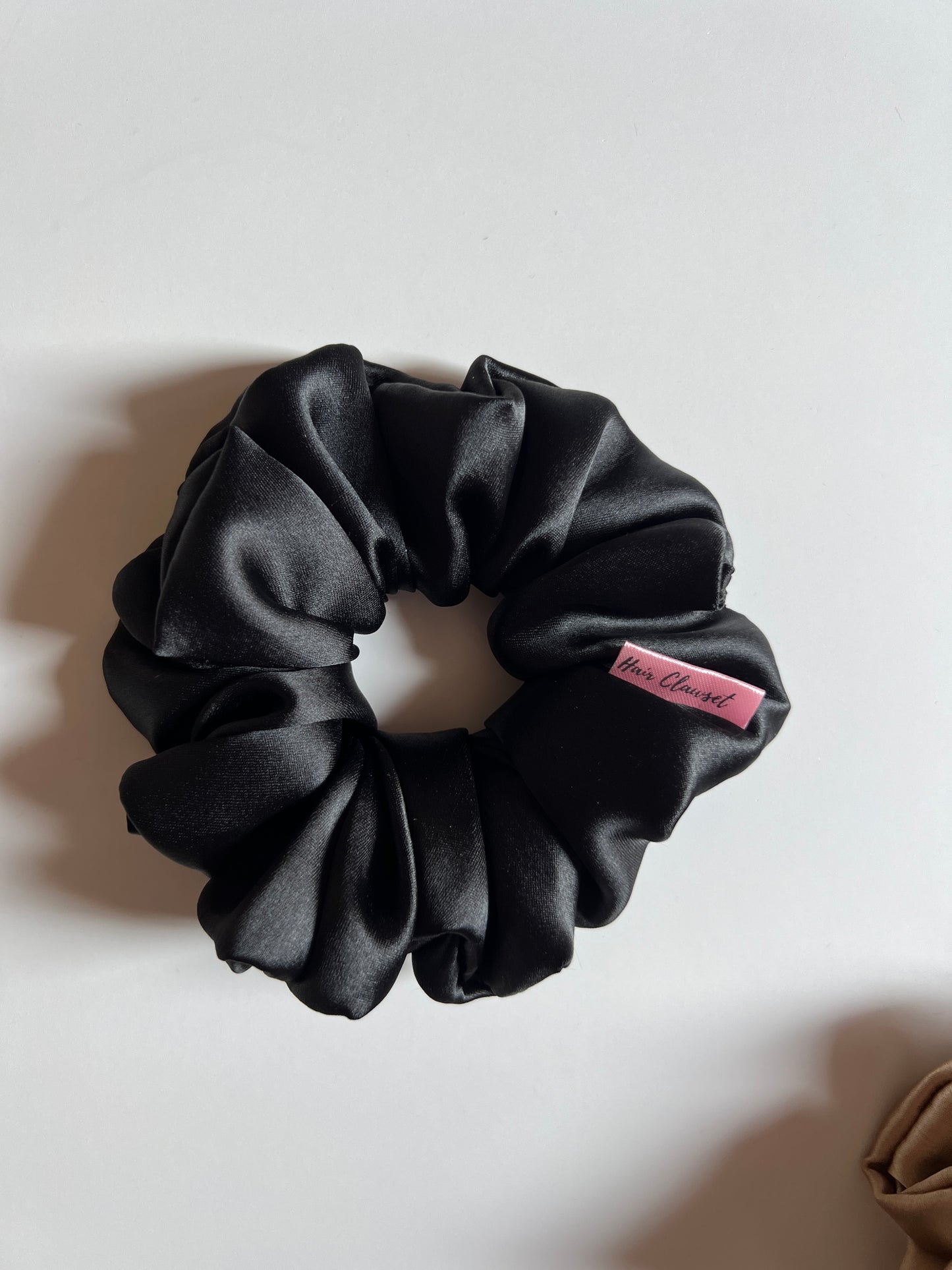 Black Large Satin Scrunchie