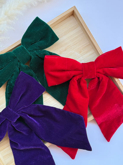 Crimson Holiday Velvet Hair Bow Clip