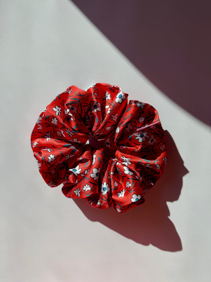 Crimson Blossom - XL fluffy Satin Scrunchie