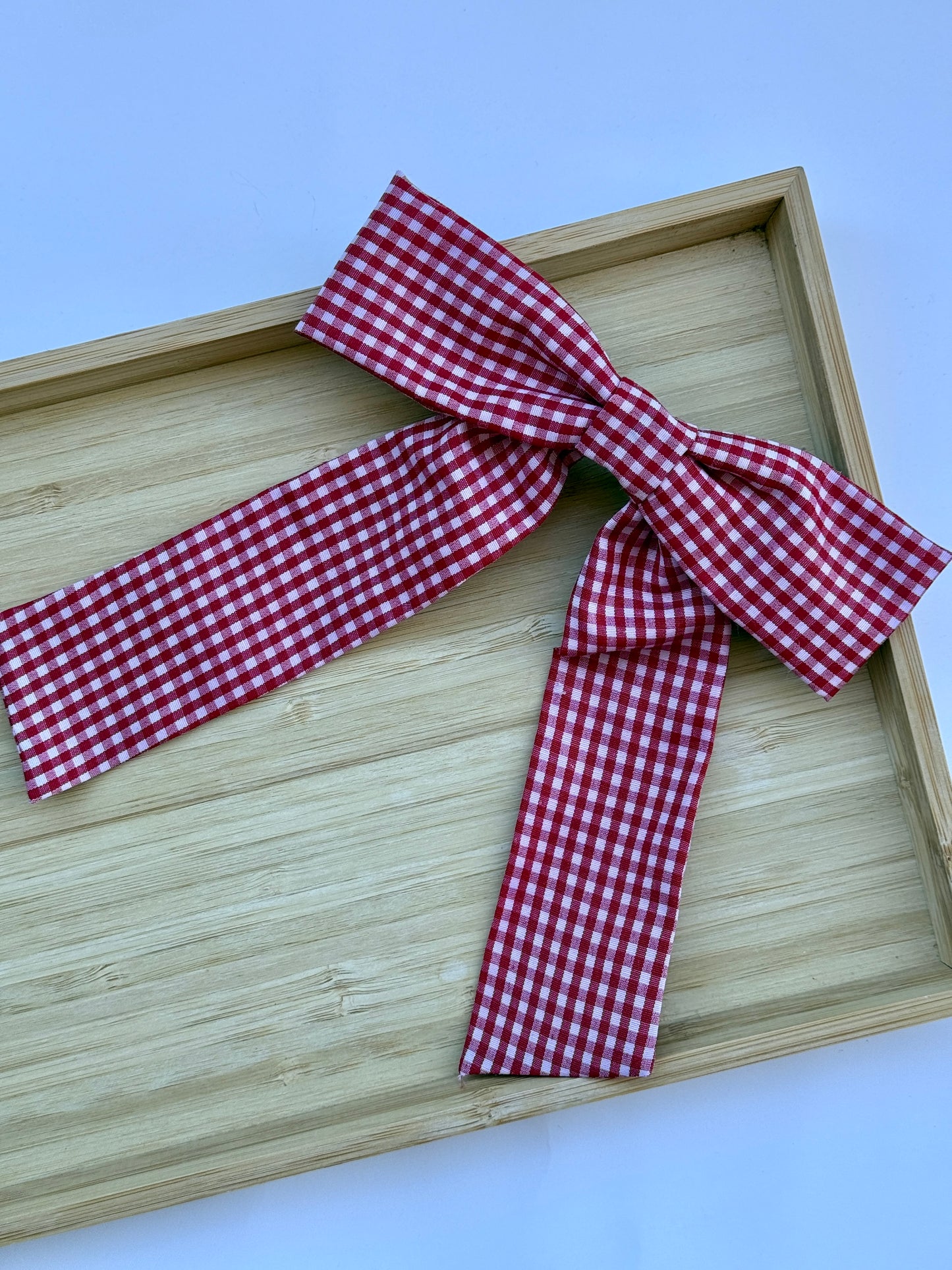 Red and White Gingham Pattern - Hair Bow Clip