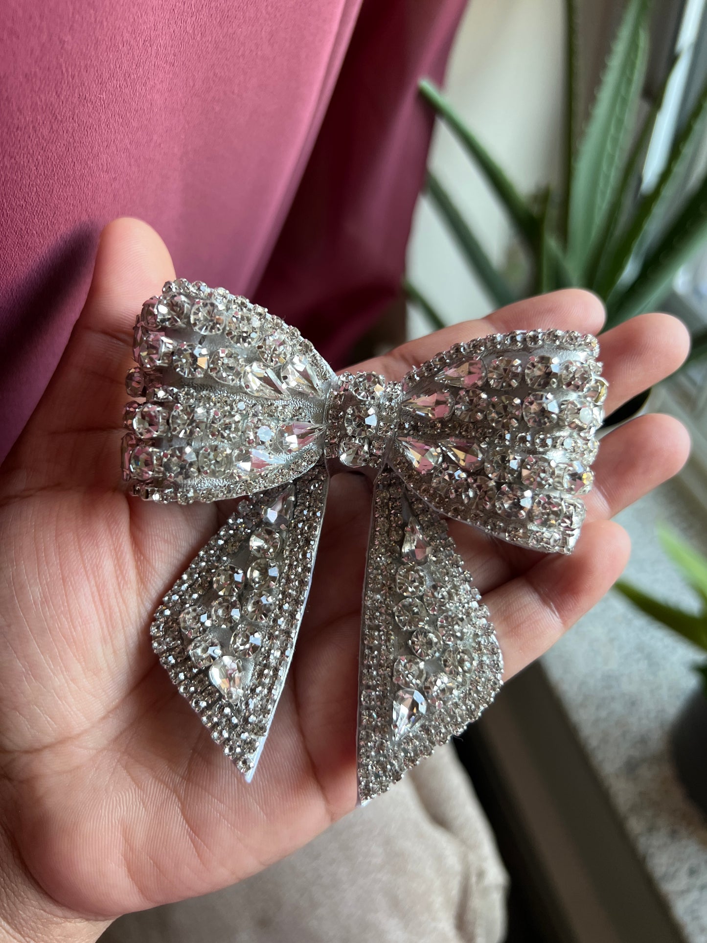 Silver Luster Hair Bow Clip