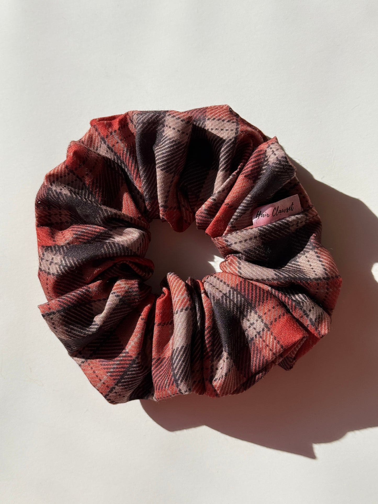 Earthy Plaid Pattern - XL Soft Cotton Scrunchie