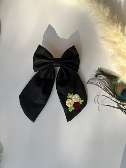 Black - Hand Embroidered Hair Bows