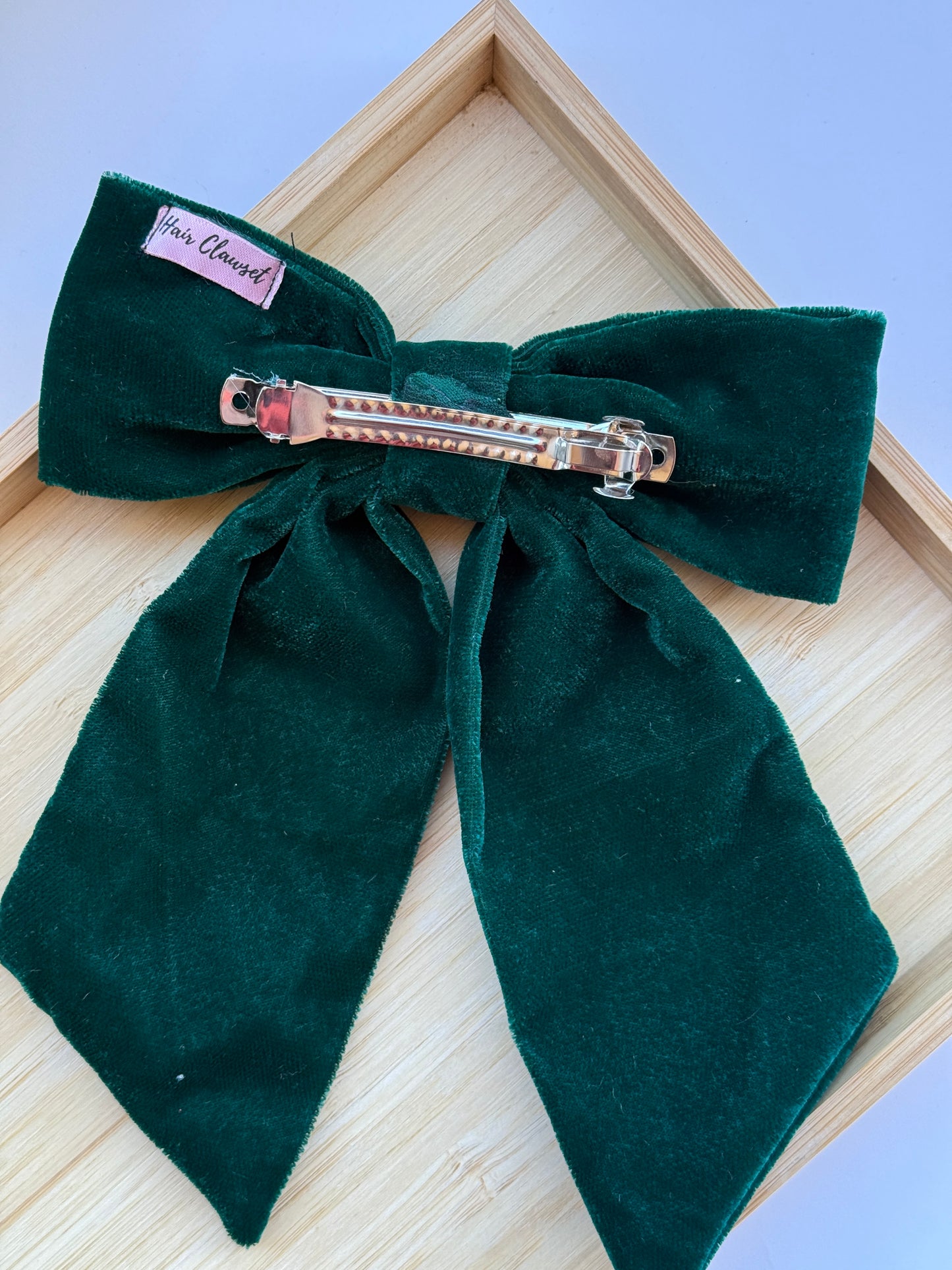 Emerald Holiday Velvet Hair Bow Clip