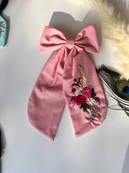 Blush Pink- Hand Embroidered Hair Bow