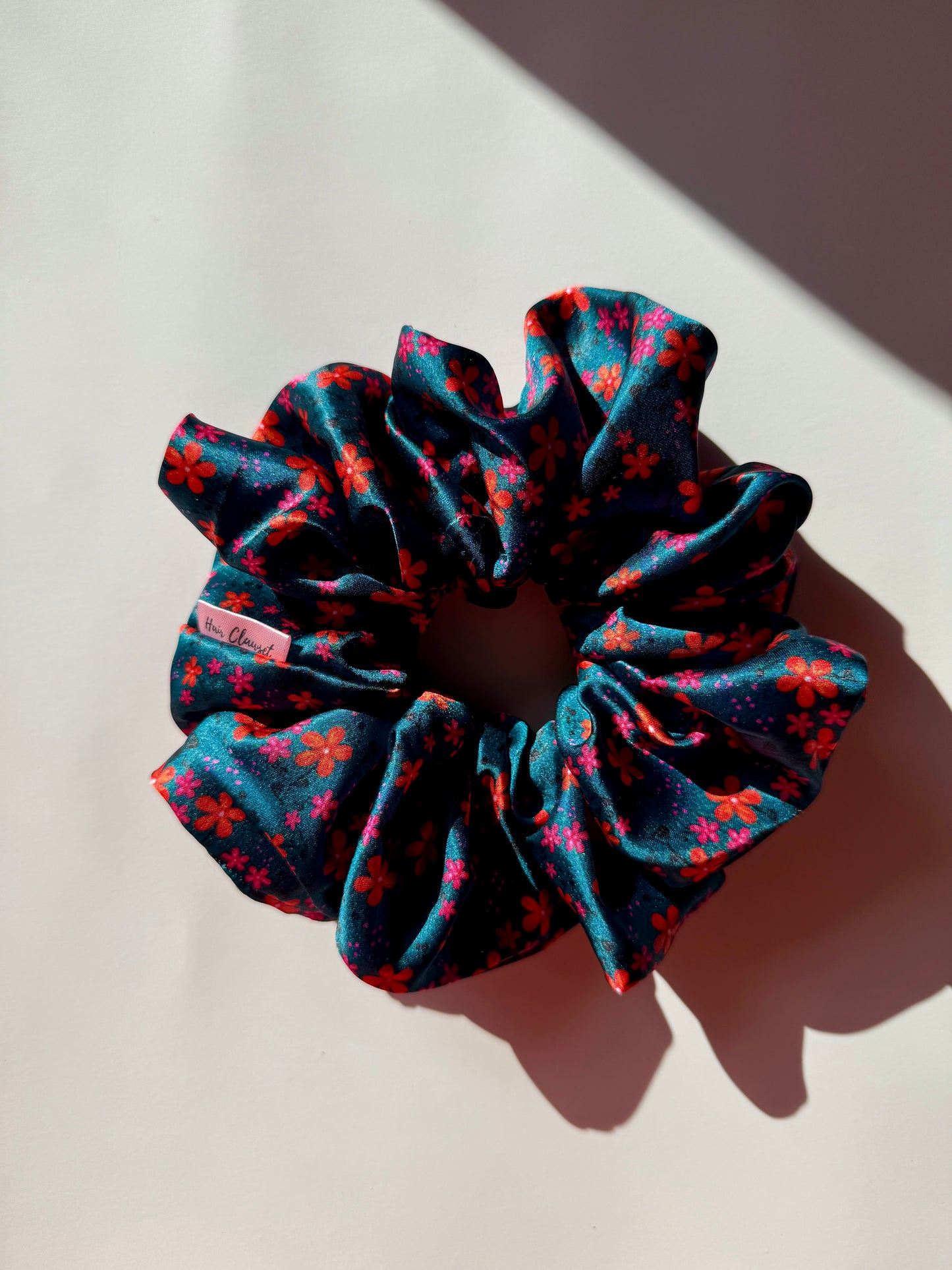 Teal Bloom - XL fluffy Satin Scrunchie