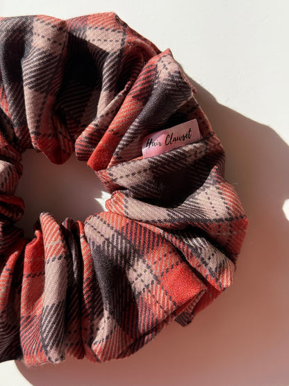 Earthy Plaid Pattern - XL Soft Cotton Scrunchie