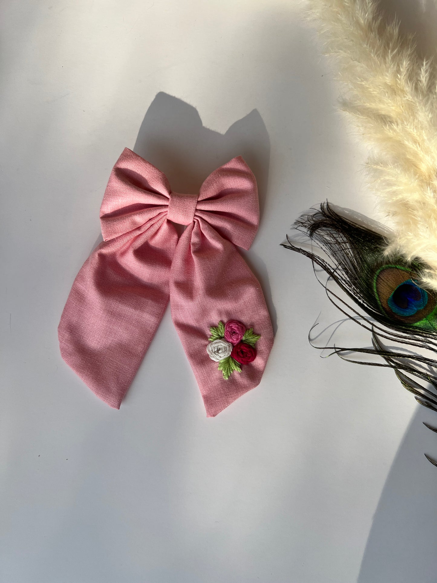 Blush Pink- Hand Embroidered Hair Bow