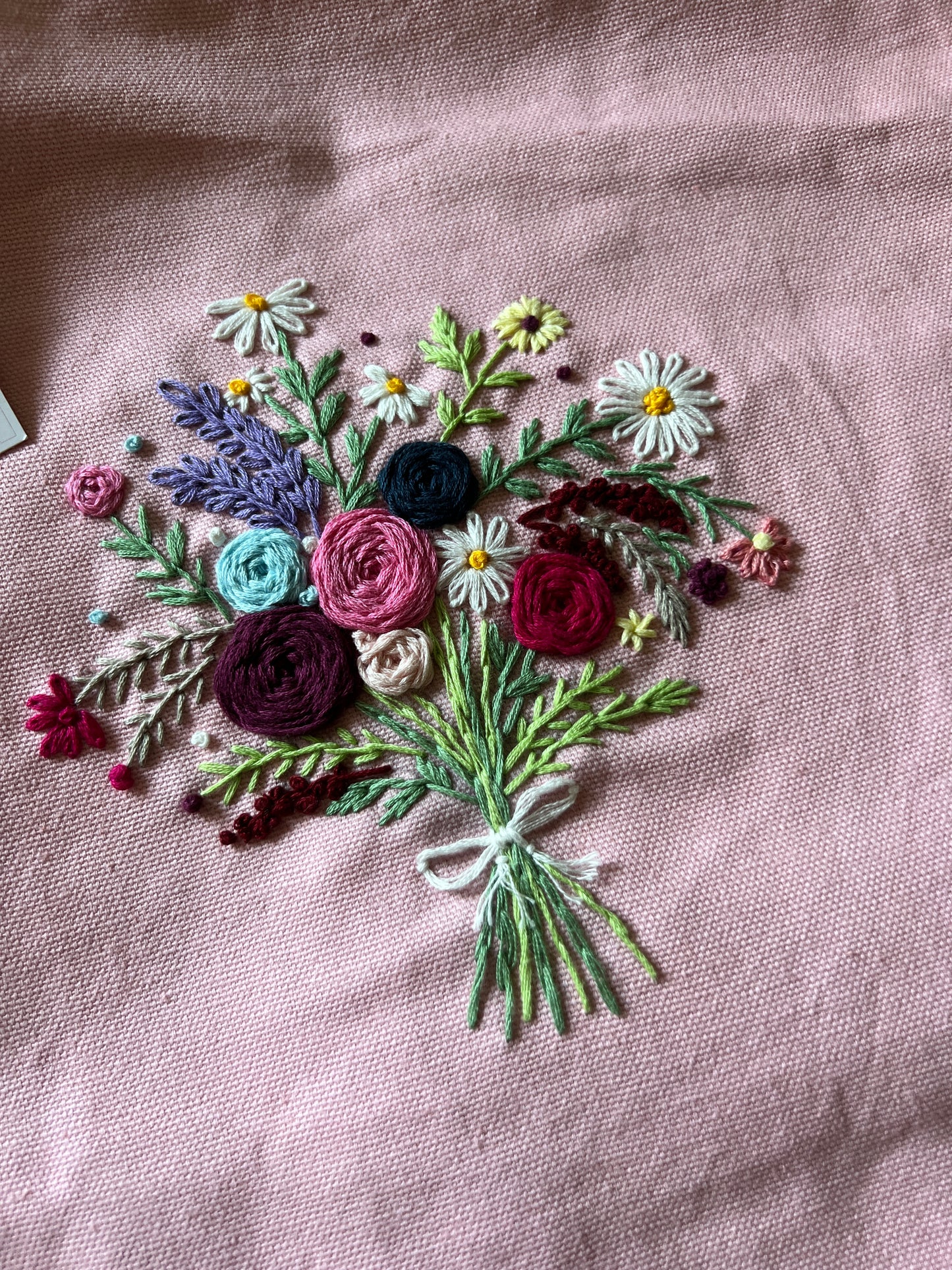 Blush Pink Floral Hand Embroidered Tote Bag