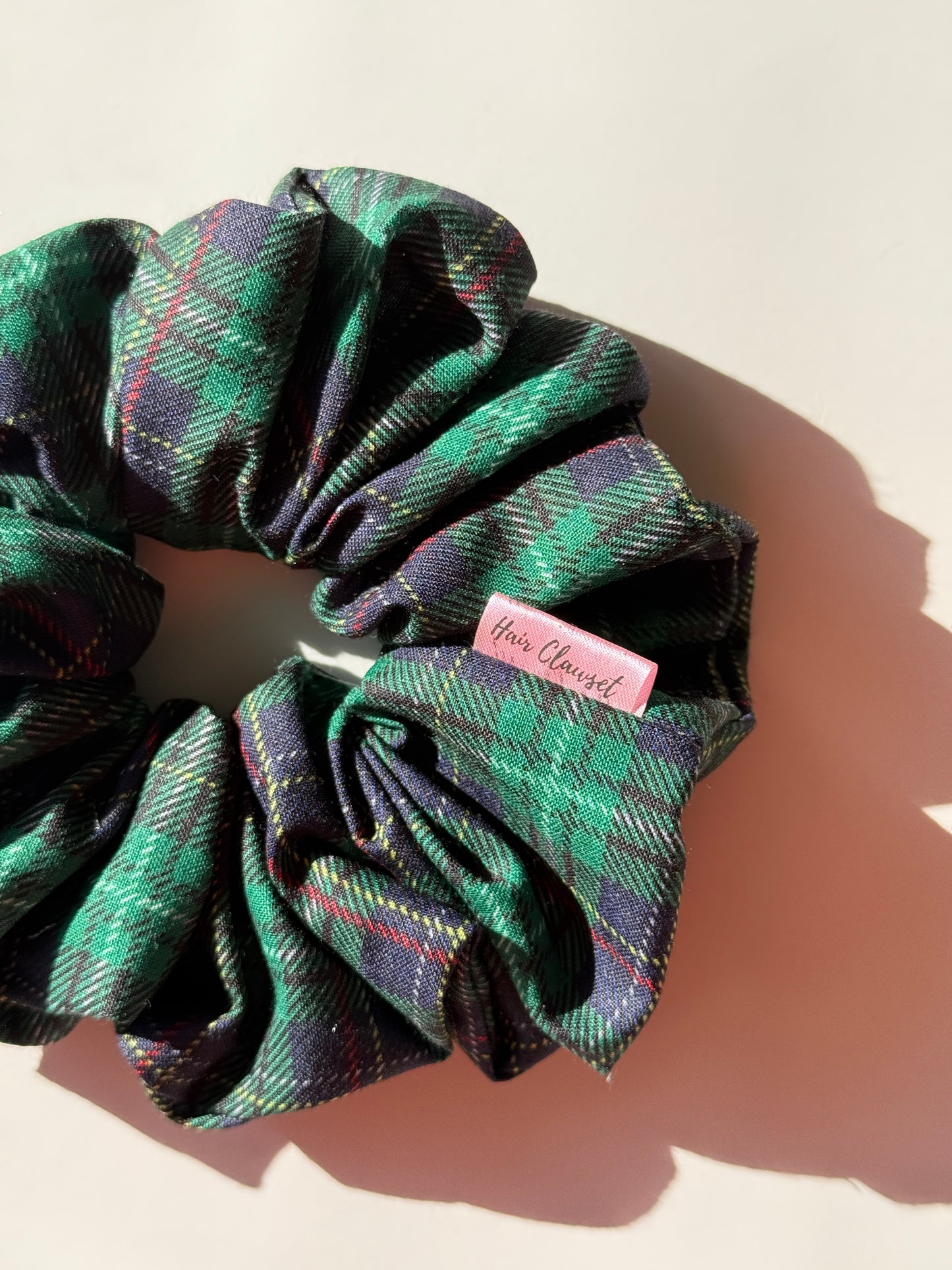 Emerald Plaid Pattern - XL Soft Cotton Scrunchie