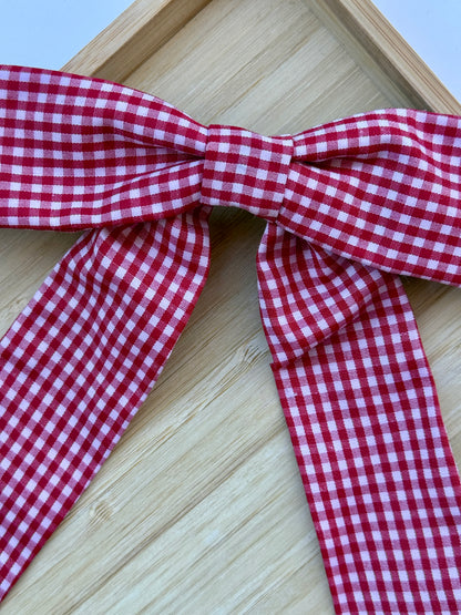 Red and White Gingham Pattern - Hair Bow Clip