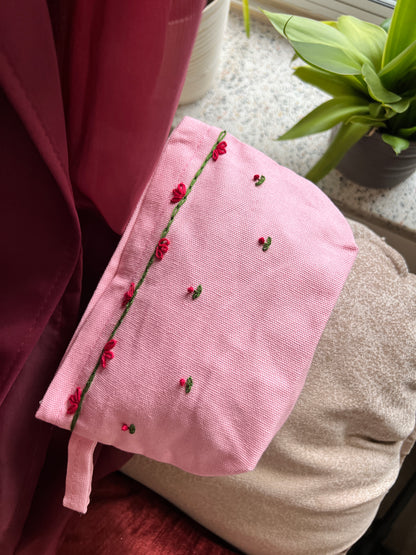 Pink Minimal Hand Embroidered Pouch