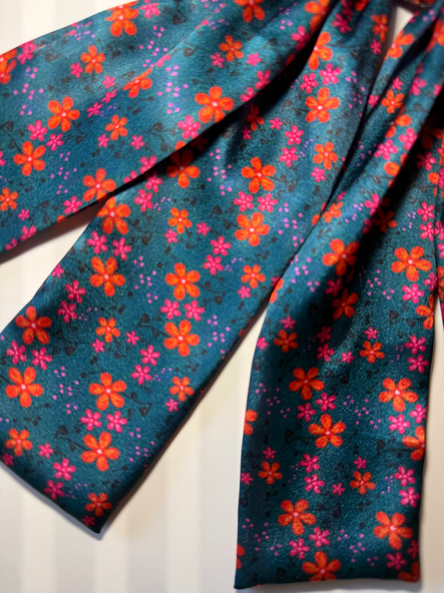 Teal Bloom - Dual Tail Satin Scrunchie