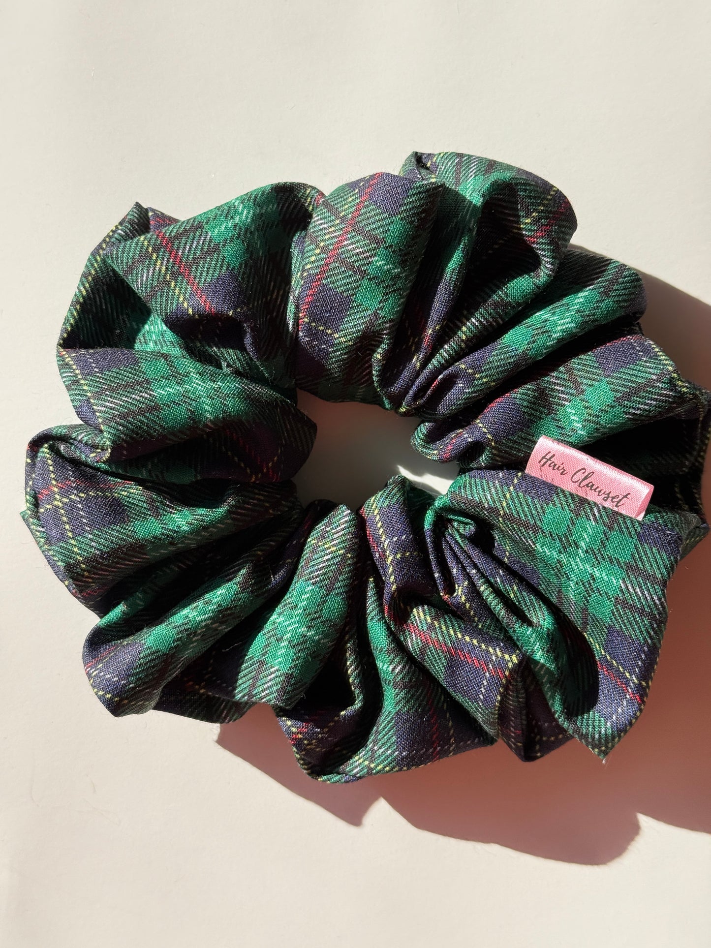 Emerald Plaid Pattern - XL Soft Cotton Scrunchie