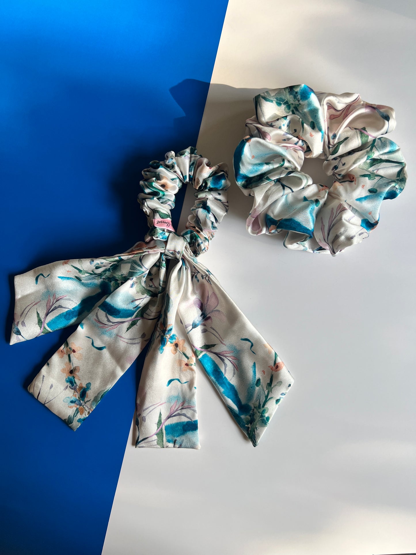 Ocean Bloom Dual Tail Scrunchie in Satin